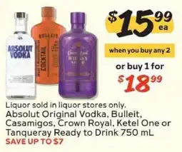 Winn Dixie Absolut Original Vodka, Bulleit, Casamigos, Crown Royal, Ketel One or Tanqueray Ready to Drink offer