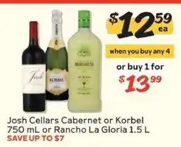 Winn Dixie Josh Cellars Cabernet or Korbel 750 mL or Rancho La Gloria 1.5 L offer