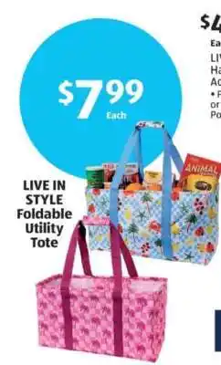 Aldi LIVE IN STYLE Foldable Utility Tote offer