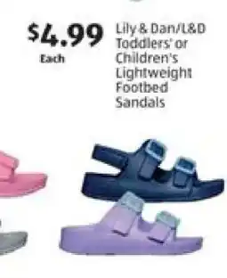 Aldi Lily & Dan/L&D Toddlers' or Children's Lightweight Footbed Sandals offer