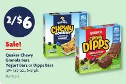 Family Dollar Quaker Chewy Granola Bars, Yogurt Bars, or Dipps Bars offer