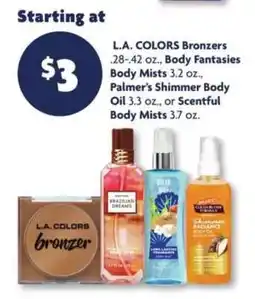 Family Dollar L.A. COLORS Bronzers, Body Fantasies Body Mists, Palmer’s Shimmer Body Oil, Scentful Body Mists offer