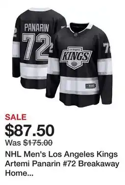 Dick's Sporting Goods NHL Men's Los Angeles Kings Artemi Panarin #72 Breakaway Home Replica Jersey offer