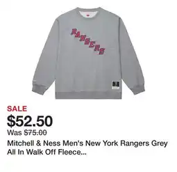 Dick's Sporting Goods Mitchell & Ness Men's New York Rangers Grey All In Walk Off Fleece Crewneck Sweatshirt offer