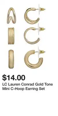 Kohl's LC Lauren Conrad Gold Tone Mini C-Hoop Earring Set offer