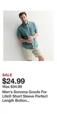 Kohl's Men's Sonoma Goods For Life Short Sleeve Perfect Length Button Down Shirt offer