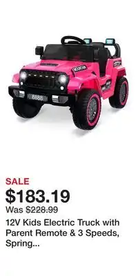 Kohl's 12V Kids Electric Truck with Parent Remote & 3 Speeds, Spring Suspension for Safe Rides, LED &Music offer