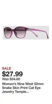 Kohl's Women's Nine West 52mm Snake Skin Print Cat Eye Jewelry Temple Sunglasses offer