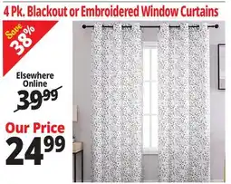 Ocean State Job Lot Blackout or Embroidered Window Curtains offer