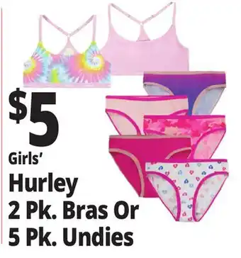 Ocean State Job Lot Girls' Hurley 2 Pk. Bras Or 5 Pk. Undies offer