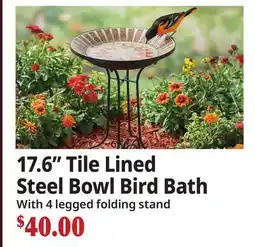 Ocean State Job Lot 17.6 Tile Lined Steel Bowl Bird Bath offer