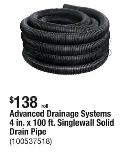 The Home Depot Advanced Drainage Systems 4 in. x 100 ft. Singlewall Solid Drain Pipe offer