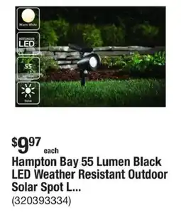The Home Depot Hampton Bay 55 Lumen Black LED Weather Resistant Outdoor Solar Spot offer