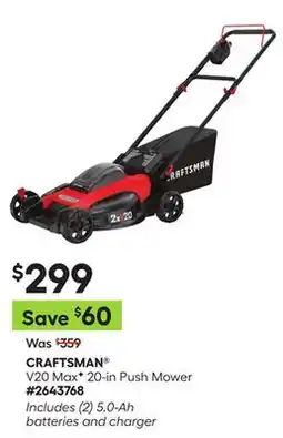 Lowe's V20 MaxF 20-in Push Mower offer