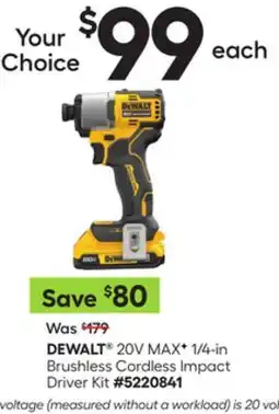 Lowe's 20V MAX 1/4-in Brushless Cordless Impact Driver Kit offer