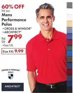 Boscov's Cross & Winsor or ARchitect Mens Performance Polos offer