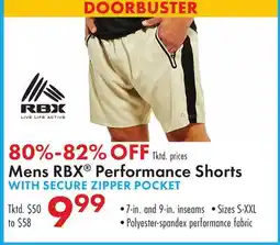 Boscov's Mens RBX Performance Shorts WITH SECURE ZIPPER POCKET offer