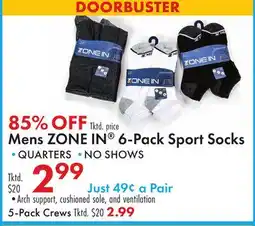 Boscov's Mens ZONE IN 6-Pack Sport Socks offer