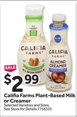 Stop&Shop Califia Farms Plant-Based Milk or Creamer offer