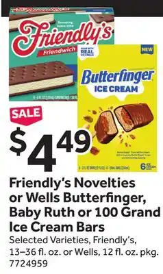 Stop&Shop Friendly's Novelties or Wells Butterfinger, Baby Ruth or 100 Grand Ice Cream Bars offer