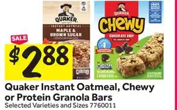 Stop&Shop Quaker Instant Oatmeal, Chewy or Protein Granola Bars offer