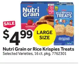 Stop&Shop Nutri Grain or Rice Krispies Treats offer