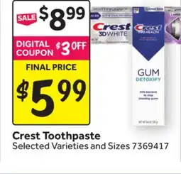 Stop&Shop Crest Toothpaste offer