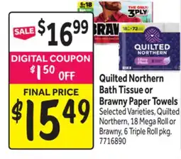 Stop&Shop Quilted Northern Bath Tissue or Brawny Paper Towels offer
