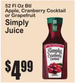 SuperFresh 52 Fl Oz Btl Apple, Cranberry Cocktail or Grapefruit Simply Juice offer