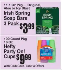 SuperFresh Irish Spring Soap Bars Hefty Party On! Cups offer