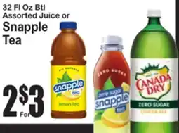 SuperFresh 32 Fl Oz Btl Assorted Juice or Snapple Tea offer