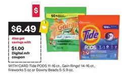 CVS Tide PODS 11-16 ct., Gain flings! 14-16 ct., fireworks 5 oz or Downy Beads 5-5.9 oz offer