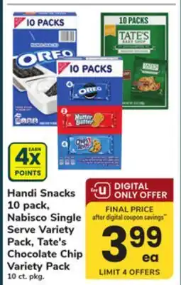 ACME Handi Snacks 10 pack, Nabisco Single Serve Variety Pack, Tate's Chocolate Chip Variety Pack offer