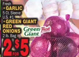 Bravo Supermarkets Fresh GARLIC, 5 Ct. Sleeve U.S. #1, GREEN GIANT RED ONIONS, 2 lb. Bag offer
