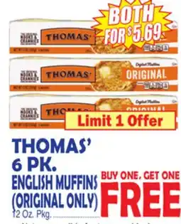 Bravo Supermarkets THOMAS' 6 PK. ENGLISH MUFFINS offer