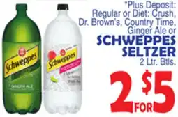 Bravo Supermarkets Plus Deposit: Regular or Diet Crush, Dr. Brown's, Country Time, Ginger Ale or SCHWEPPES SELTZER offer