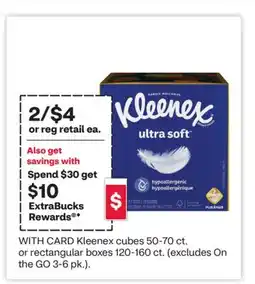 CVS Kleenex cubes 50-70 ct. or rectangular boxes 120-160 ct offer