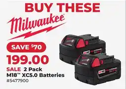 Runnings Milwaukee 2 Pack M18 XC5.0 Batteries offer