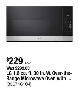 The Home Depot LG 1.6 cu. ft. 30 in. W. Over-the-Range Microwave Oven with EasyClean in Stainless Steel offer