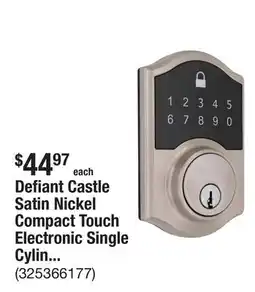 The Home Depot Defiant Castle Satin Nickel Compact Touch Electronic Single Cylinder Deadbolt offer