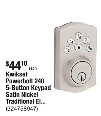 The Home Depot Kwikset Powerbolt 240 5-Button Keypad Satin Nickel Traditional Electronic Deadbolt Door Lock offer