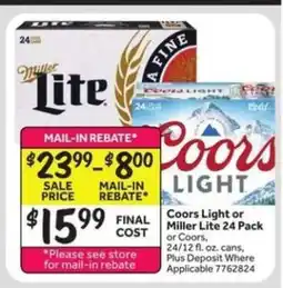 Stop&Shop Coors Light or Miller Lite 24 Pack offer