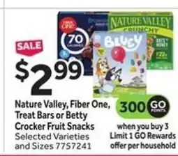Stop&Shop Nature Valley, Fiber One, Treat Bars or Betty Crocker Fruit Snacks offer