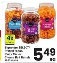 Safeway Signature SELECT Pretzel Rings, Party Mix or Cheese Ball Barrels offer