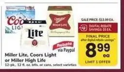 Safeway Miller Lite, Coors Light or Miller High Life offer