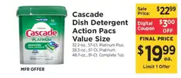 ShopRite Cascade Dish Detergent Action Pacs Value Size offer
