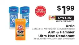 ShopRite Arrid / Arm & Hammer Ultra Max Deodorant offer