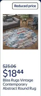 Walmart Bliss Rugs Vintage Contemporary Abstract Round Rug for Living Room, Dining Room | Pink, 5'3''Round offer