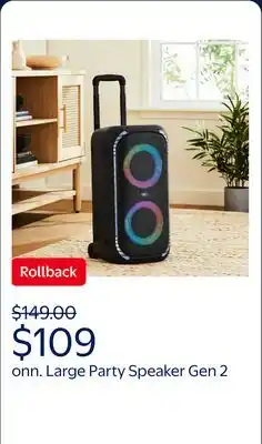 Walmart onn Large Party Speaker Gen 2 with LED Lighting offer