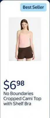 Walmart No Boundaries Cropped Cami Top with Shelf Bra, Women's XXS-XXL offer